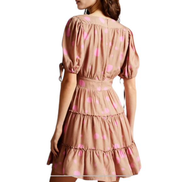 TED BAKER Stefina Dot Print Tiered Ruffle Minidress Size 14 New Pink Fit & Flare - Picture 6 of 14